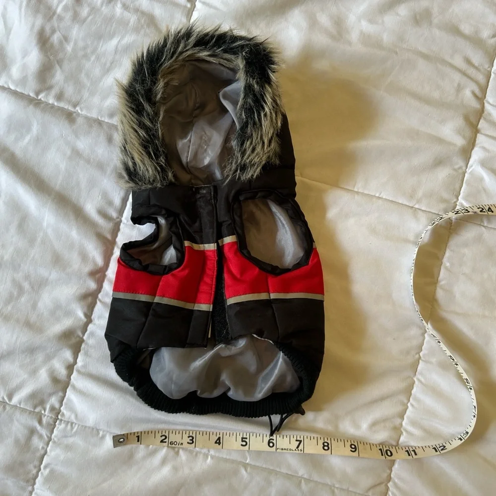 Black and Red Dog Jacket with Fur Trim